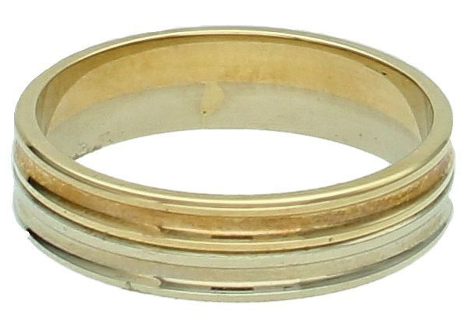 Złota obrączka płaska 5mm  próba 585 – Połączenie białego i żółtego złota, rozmiar 16.jpg